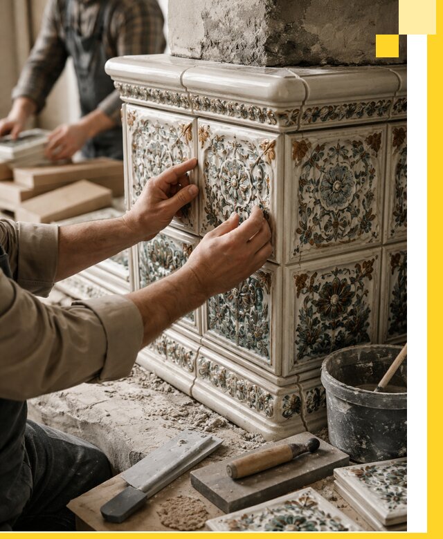 Изразцовые камины под ключ в Кунгуре: проект и монтаж