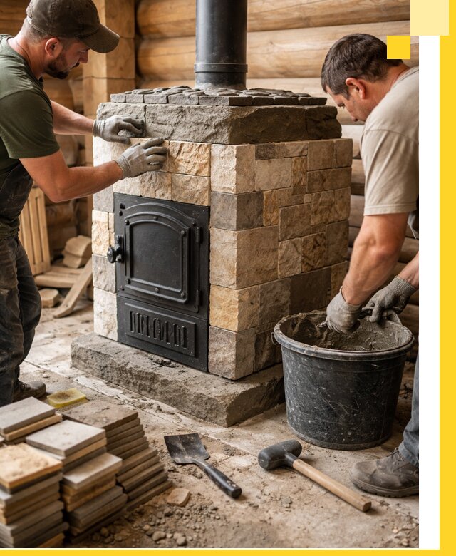 Облицовка банной печи под ключ в Кунгуре: камень и плитка