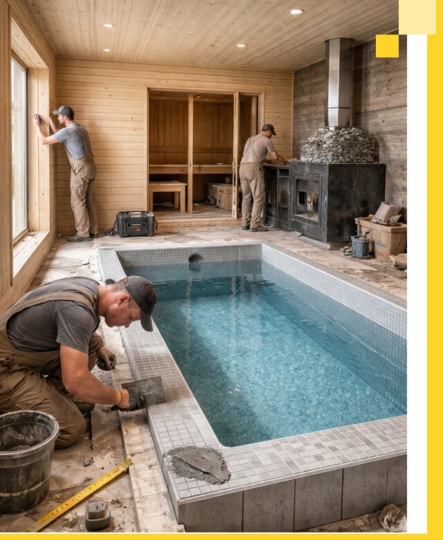 Проект бани с бассейном и сауной в Кунгуре под ключ