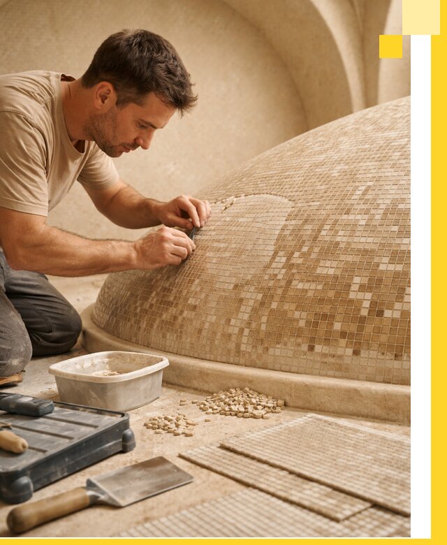 Профессиональная укладка мозаики для хамама под ключ в Кунгуре